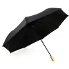Hengdun simple solid color solid wood handle umbrella black rubber sun protection and UV protection sunshade umbrella 8-bone reinforced manual three-fold umbrella Morandi color commuting portable umbrella for both weather and rain, women support custom LOGO Application Scenario